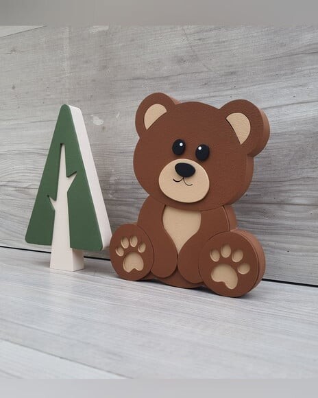 Ursinho de Mesa + Pinheiro Escandinavo em mdf - 15 cm