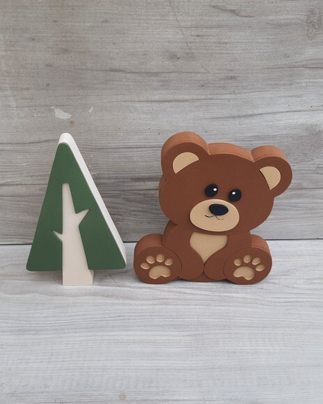 Ursinho de Mesa + Pinheiro Escandinavo em mdf - 15 cm
