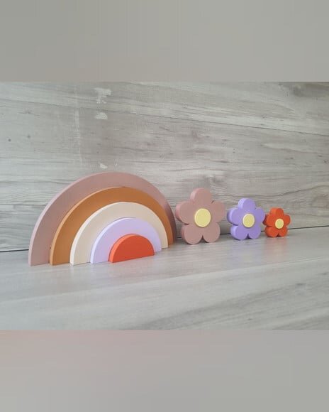 Arco Íris (5 Arcos) + Trio de Flores de Mesa em mdf