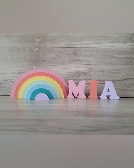 Arco Íris + Nome 3 Letras - Peças de Mesa em mdf