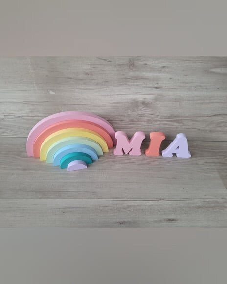 Arco Íris + Nome 3 Letras - Peças de Mesa em mdf