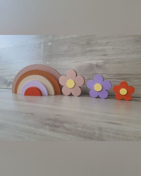 Arco Íris (5 Arcos) + Trio de Flores de Mesa em mdf