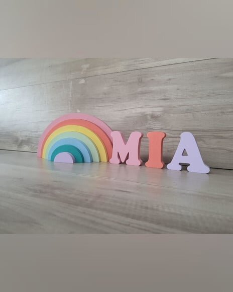 Arco Íris + Nome 3 Letras - Peças de Mesa em mdf