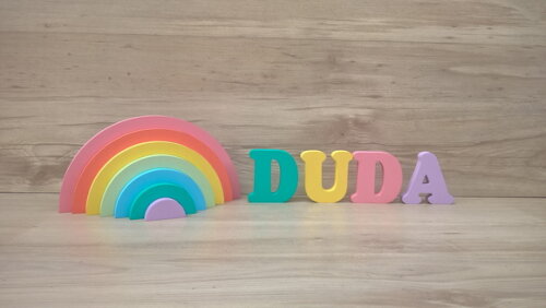 Arco Íris + Nome 4 letras - peças de mesa em mdf