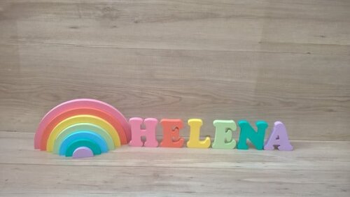 Arco Íris + Nome 6 letras - peças de mesa em mdf