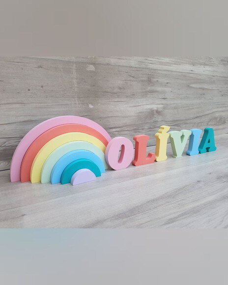 Arco Íris + Nome 6 Letras - Peças de Mesa em mdf