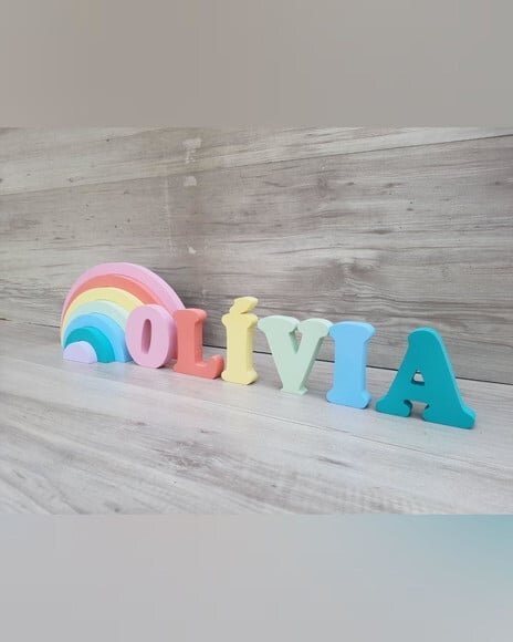 Arco Íris + Nome 6 Letras - Peças de Mesa em mdf