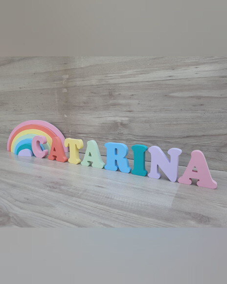 Arco Íris + Nome 8 Letras - Peças de Mesa em mdf