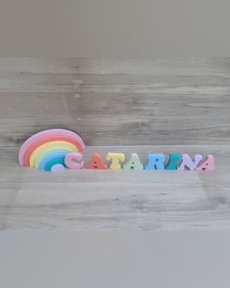 Arco Íris + Nome 8 Letras - Peças de Mesa em mdf