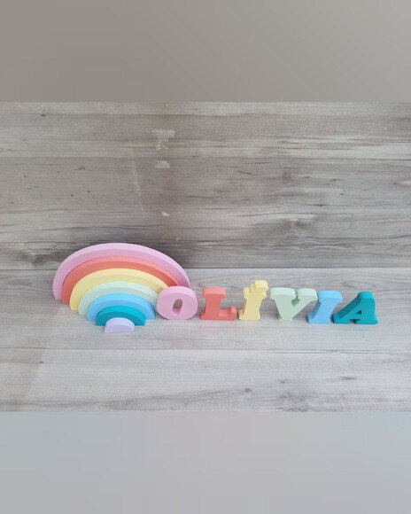 Arco Íris + Nome 6 Letras - Peças de Mesa em mdf