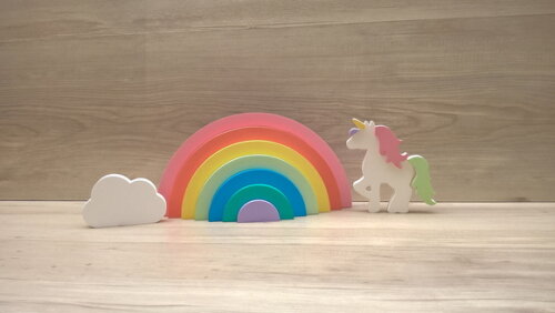 Arco Íris + nuvem + Unicórnio - peças de mesa em mdf