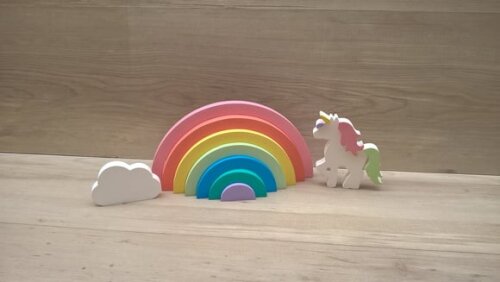 Arco Íris + nuvem + Unicórnio - peças de mesa em mdf