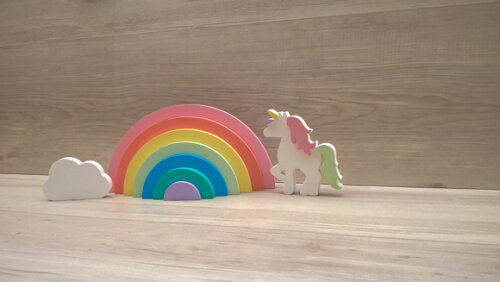 Arco Íris + nuvem + Unicórnio - peças de mesa em mdf