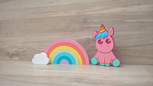 Arco Íris + Nuvem + Unicórnio Bebê - Decoração Infantil mdf
