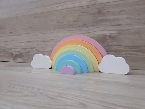 Arco Íris + Nuvens - Decoração Infantil em mdf -tons Pastéis