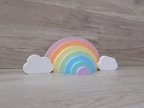 Arco Íris + Nuvens - Decoração Infantil em mdf -tons Pastéis
