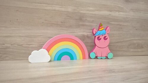 Arco Íris + Nuvem + Unicórnio Bebê - Decoração Infantil mdf