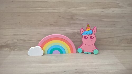 Arco Íris + Nuvem + Unicórnio Bebê - Decoração Infantil mdf