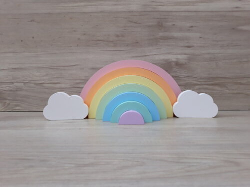 Arco Íris + Nuvens - Decoração Infantil em mdf -tons Pastéis
