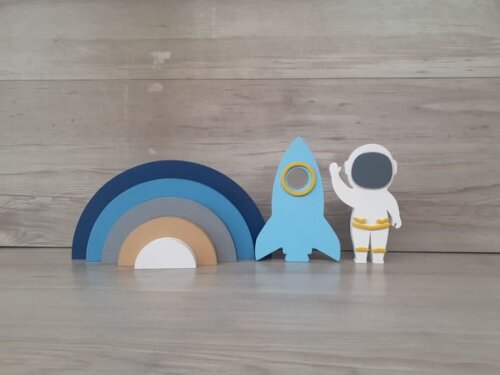 Arco Íris 5 Arcos + Foguete + Astronauta - Peças em mdf