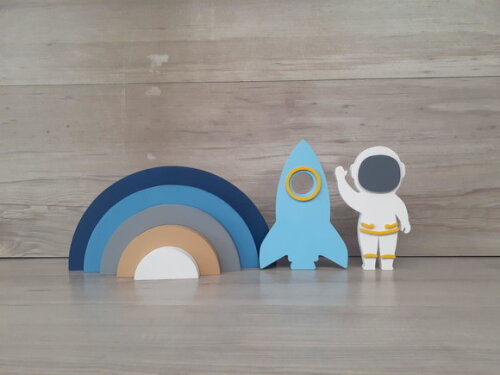 Arco Íris 5 Arcos + Foguete + Astronauta - Peças em mdf