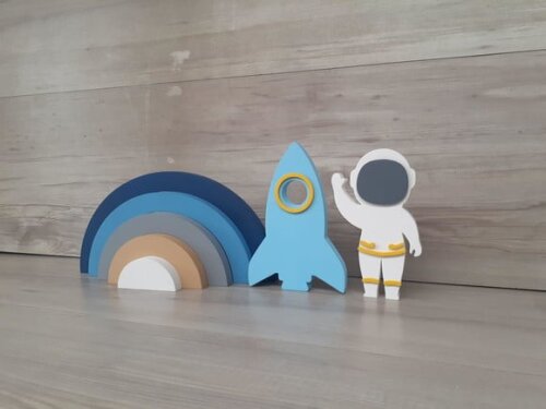 Arco Íris 5 Arcos + Foguete + Astronauta - Peças em mdf