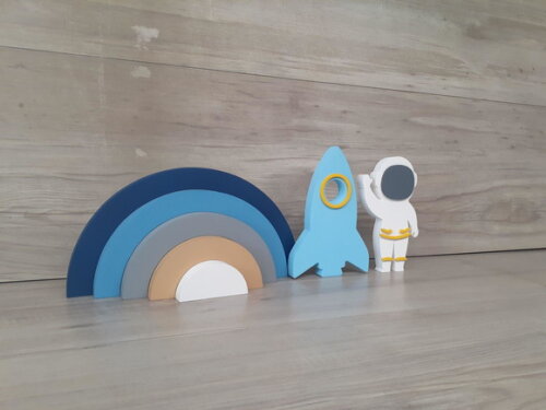 Arco Íris 5 Arcos + Foguete + Astronauta - Peças em mdf