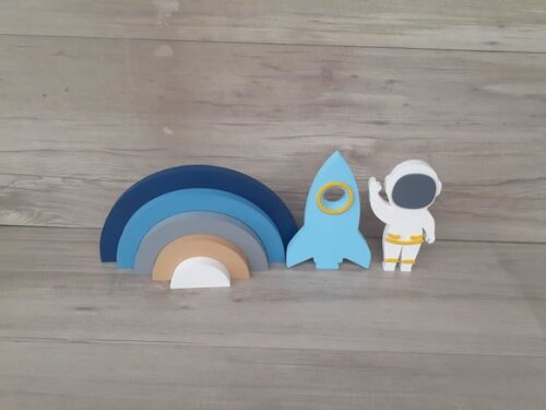 Arco Íris 5 Arcos + Foguete + Astronauta - Peças em mdf