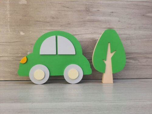 Carrinho Decorativo em mdf para Mesa - Fusca + Árvore