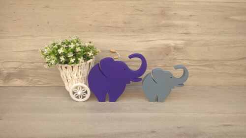 Combo Elefantes de mesa em MDF - Decoração - 10 e 13 cm