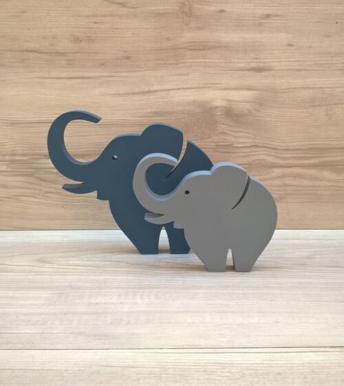 Combo Elefantes de mesa em MDF - Decoração - 10 e 13 cm