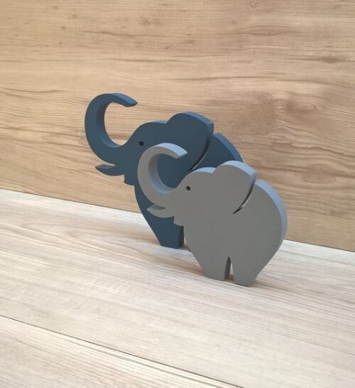 Combo Elefantes de mesa em MDF - Decoração - 10 e 13 cm