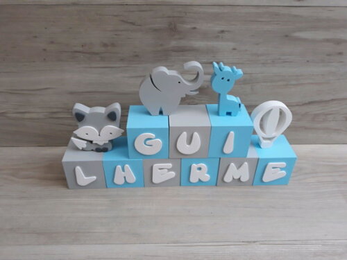 Combo Nome Cubos 6 x 6 x 6 cm + Raposa Elefante Girafa Balão