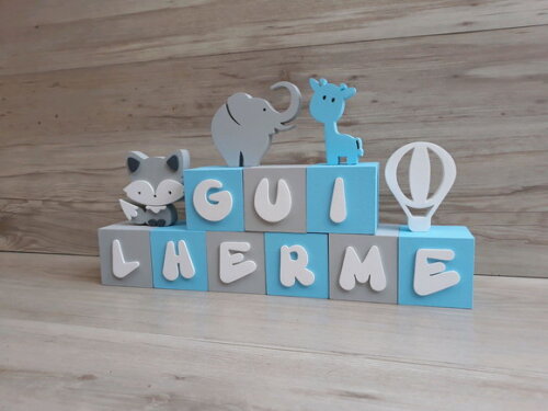 Combo Nome Cubos 6 x 6 x 6 cm + Raposa Elefante Girafa Balão