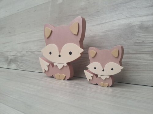 Duo Raposa de Mesa em mdf - Decoração Infantil - 15 e 8 cm