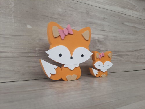 Duo Raposa de Mesa em mdf - Decoração Infantil - 15 e 8 cm