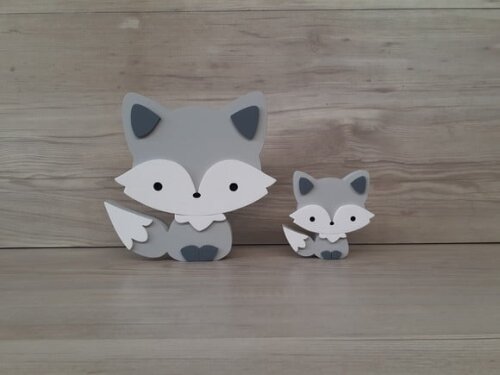 Duo Raposa de Mesa em mdf - Decoração Infantil - 15 e 8 cm