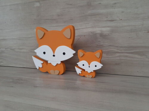 Duo Raposa de Mesa em mdf - Decoração Infantil - 15 e 8 cm