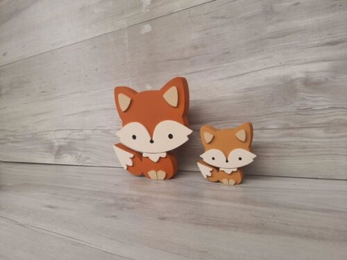 Duo Raposa de Mesa em mdf - Decoração Infantil - 15 e 8 cm