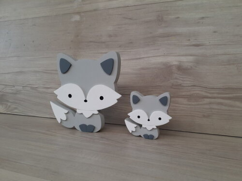 Duo Raposa de Mesa em mdf - Decoração Infantil - 15 e 8 cm