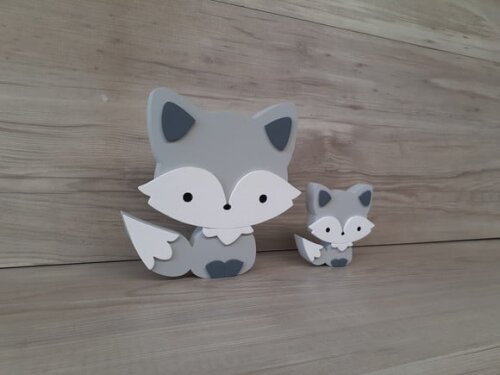 Duo Raposa de Mesa em mdf - Decoração Infantil - 15 e 8 cm