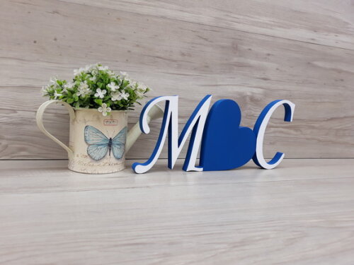 Iniciais com Coração - mod MS - Azul BIC