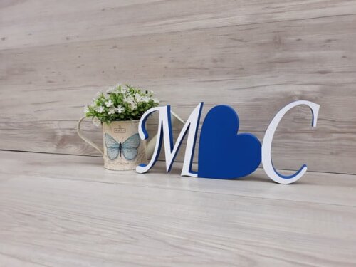Iniciais com Coração - mod MS - Azul BIC