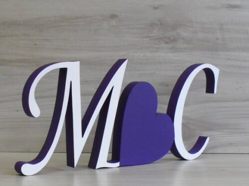 Iniciais com Coração - modelo MS Roxo