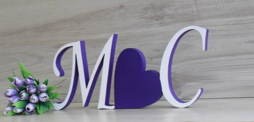 Iniciais com Coração - modelo MS Roxo