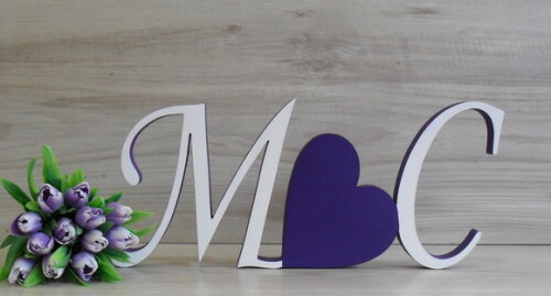 Iniciais com Coração - modelo MS Roxo
