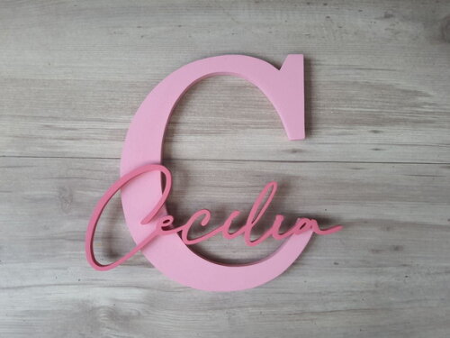 Inicial e Nome de Parede Personalizado em mdf - Cecília 20cm