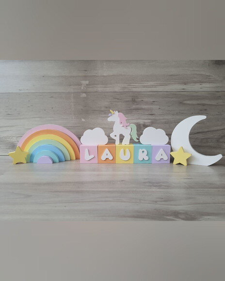 Kit Arco Íris + Nome Cubos 6x6x6 cm 5 Letras - mdf