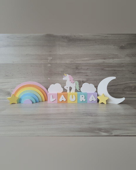 Kit Arco Íris + Nome Cubos 6x6x6 cm 5 Letras - mdf