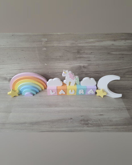 Kit Arco Íris + Nome Cubos 6x6x6 cm 5 Letras - mdf